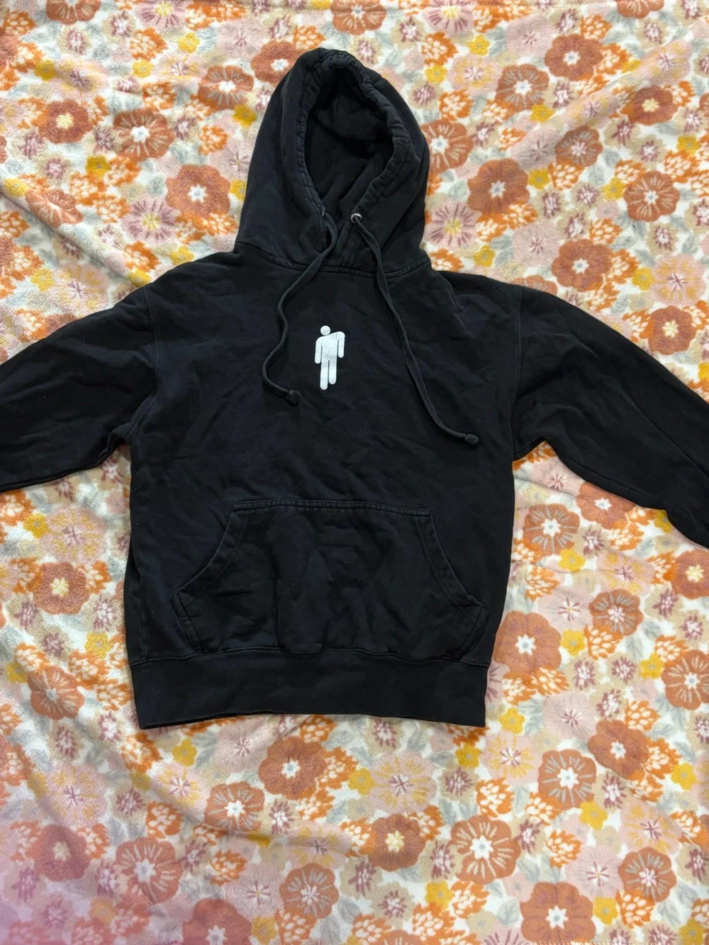 Black Hooded Pullover with Small White Figure Graphic